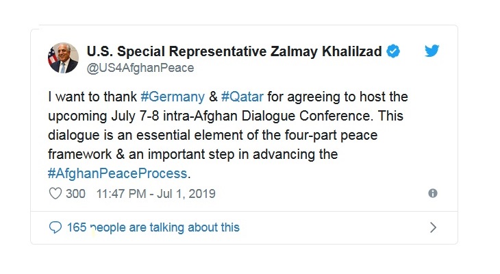 خلیل زاد: با همکاری آلمان و قطر؛ گفتگوهای بین الافغانی هفته آینده در دوحه برگزار می شود - خبرگزاری افغان ایرکا