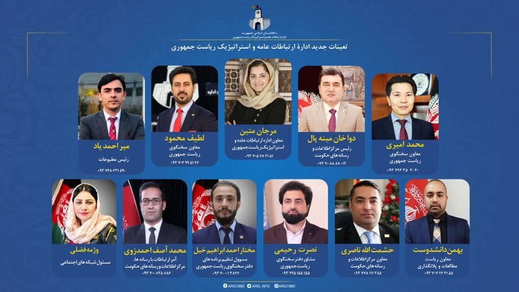  تقرری های جدید در اداره ارتباطات عامه و استراتیژیک ریاست جمهوری، اعلام شد - خبرگزاری افغان ایرکا