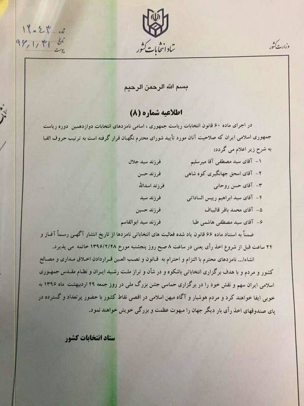 اسامی6 نامزد تایید صلاحیت شده ریاست جمهوری ایران اعلام شد - تصویر دوم خبر