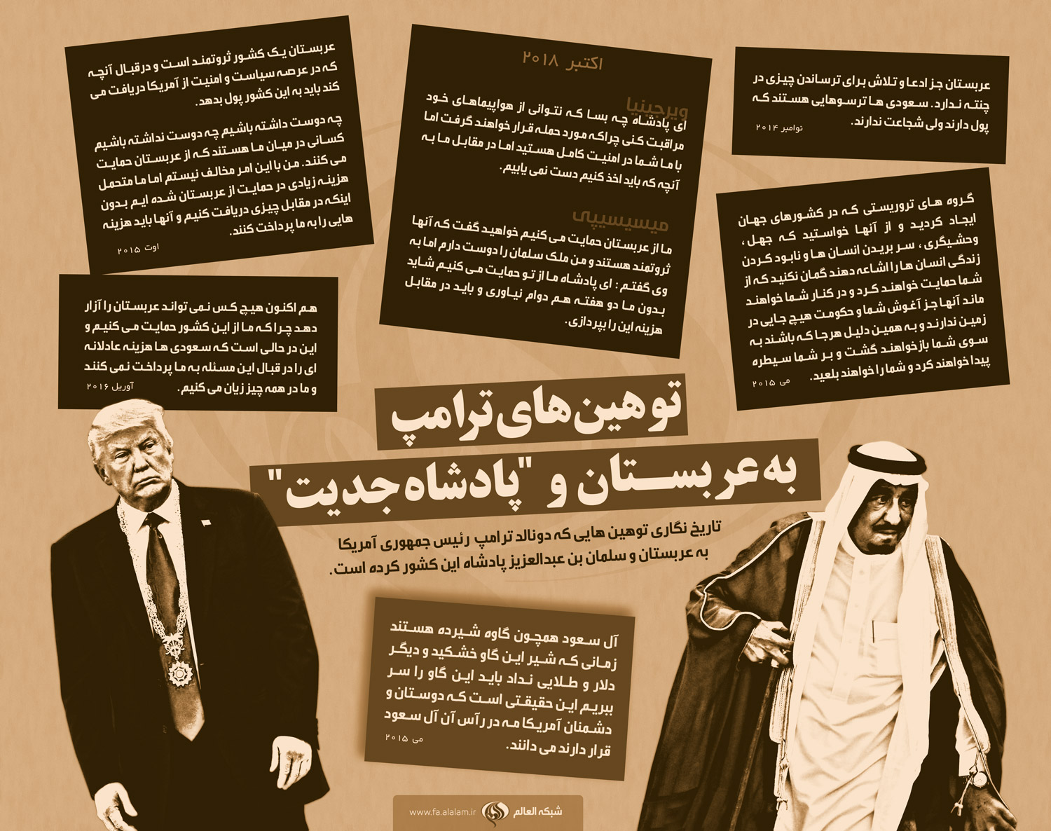 اینفوگرافیک | توهین های ترامپ به عربستان و «پادشاه قاطع» - تصویر دوم خبر