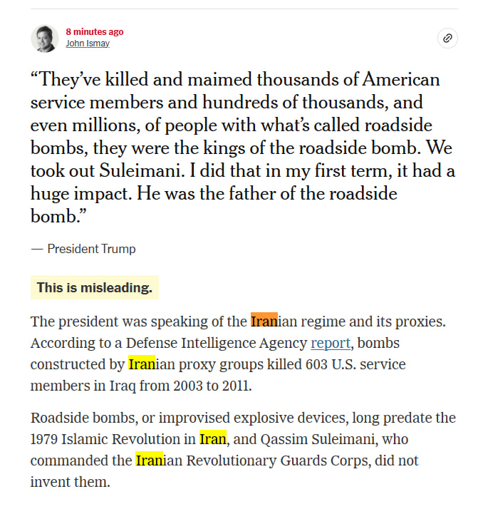 واکنش نیویورک تایمز به اظهارات «گمراه کننده» ترامپ درباره ایران واکنش نیویورک تایمز به اظهارات «گمراه کننده» ترامپ درباره ایران