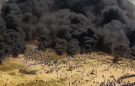 تظاهرات بزرگ مردم فلسطین در مرز غزه برای دومین هفته پیاپی با 10 شهید و 1354 زخمی